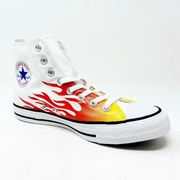 Converse Chuck Taylor All Star Hi Flames White Red Womens Sneakers 166257F - Picture 2 of 6